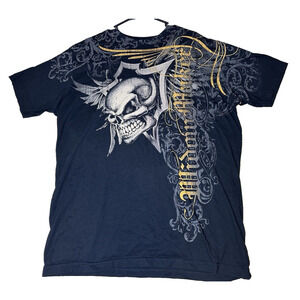 Uhl Studios Mens Embroidered Logo Skull Double side T-Shirt XXL 100% Cotton USA